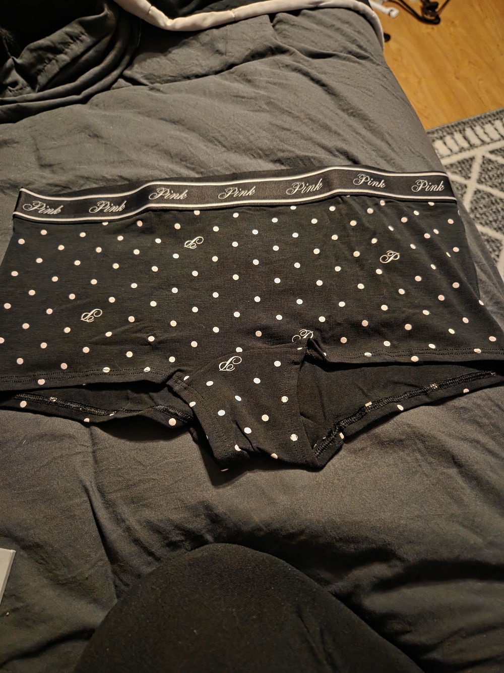 PINK Victoria's Secret Black Boyshort with White Polka Dots
